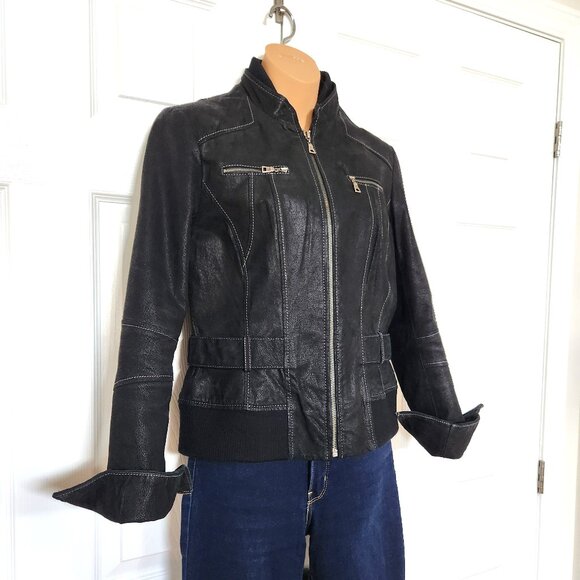 DANIER NUBUC LEATHER BLACK ZIP JACKET. BIKER STYLE. SIZE S - Picture 1 of 10